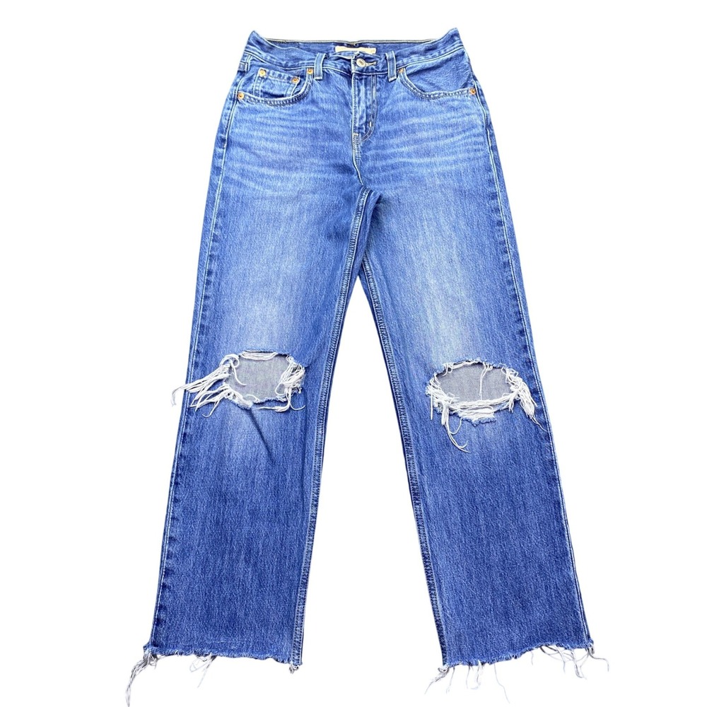 Levis Low Pro Straight Leg Distressed Jeans Blue Sz 25 A0964-0006 Raw Hem Grunge